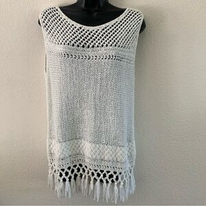 Lilly Pulitzer Top Cover-up Sz L Resort White Limon Sleeveless Open Knit Fringe